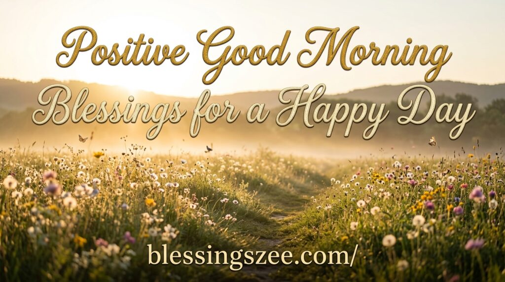 Give me a picture where it should be written “Positive Good Morning Blessings for a Happy Day” Beautifully for my website blessingszee.com/