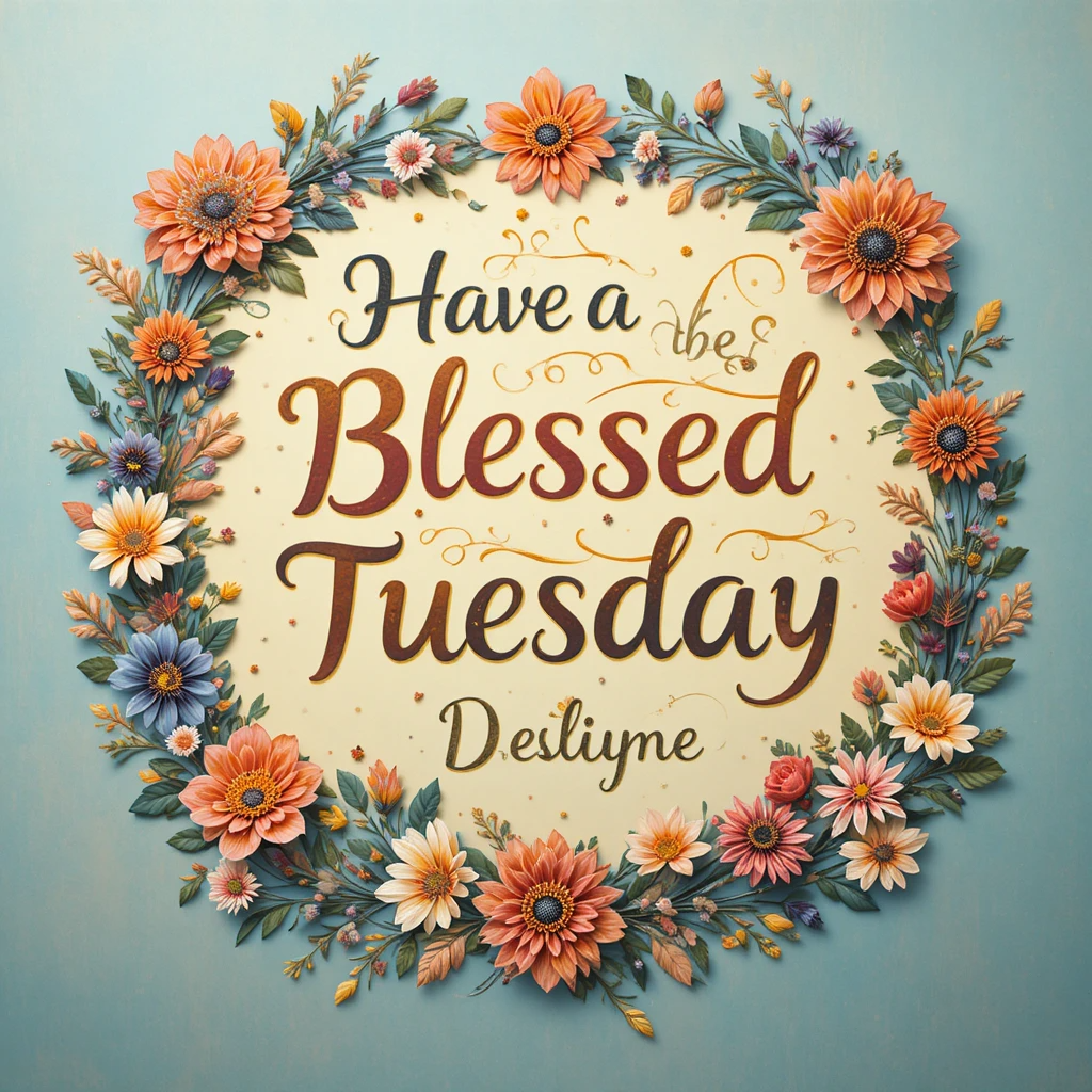 Give me a picture where it should be written “Have a Blessed Tuesday Messages” Beautifully for https://blessingszee.com/ make it very unique and beautiful with rich colour combination and prety images