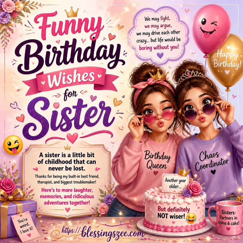 Funny Birthday Wishes for Sister